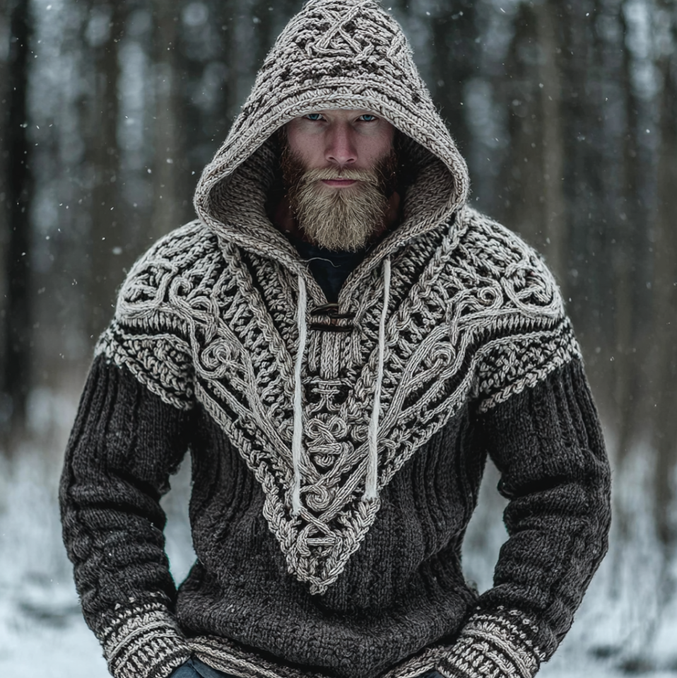Men's Viking-style Winter Warm Hooded Knitted Sweater