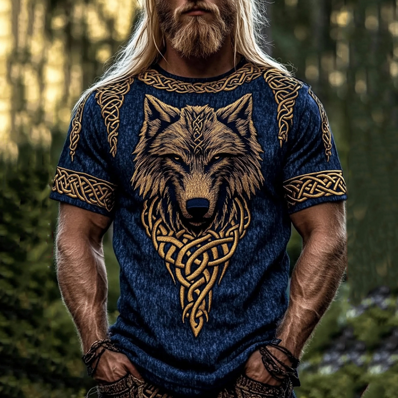Men's Viking Tribal Wolf Celtic Knot Crew Neck Casual T-shirt