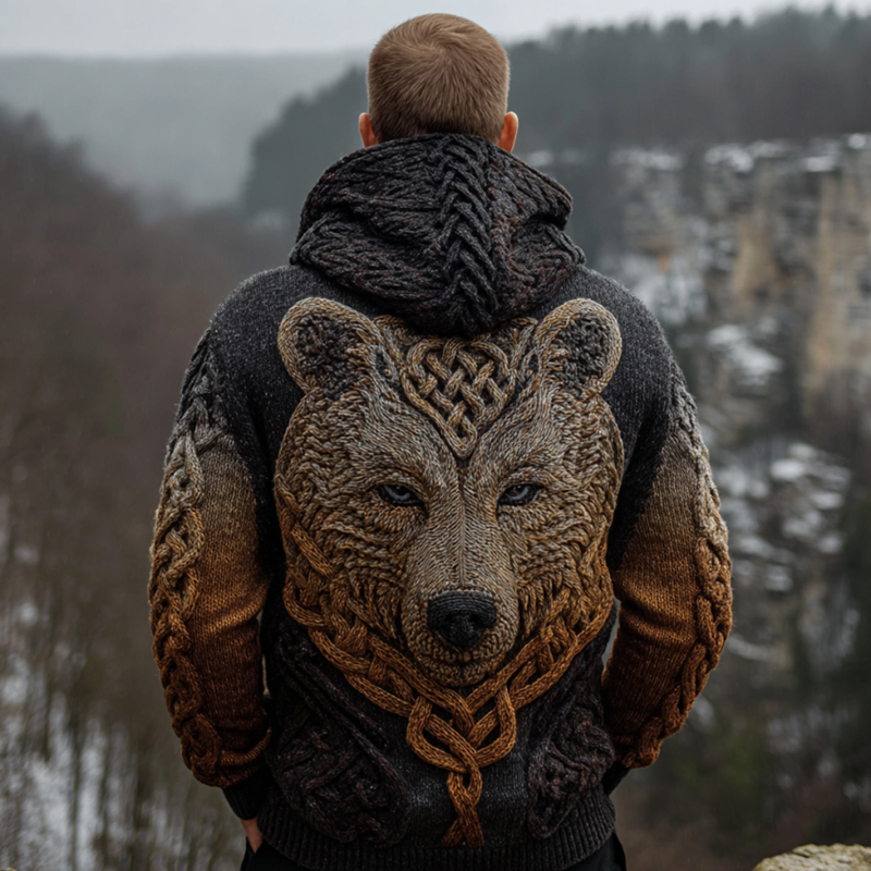 Men's Viking Bear Style Celtic Thick Zip-up Hooded Sweater