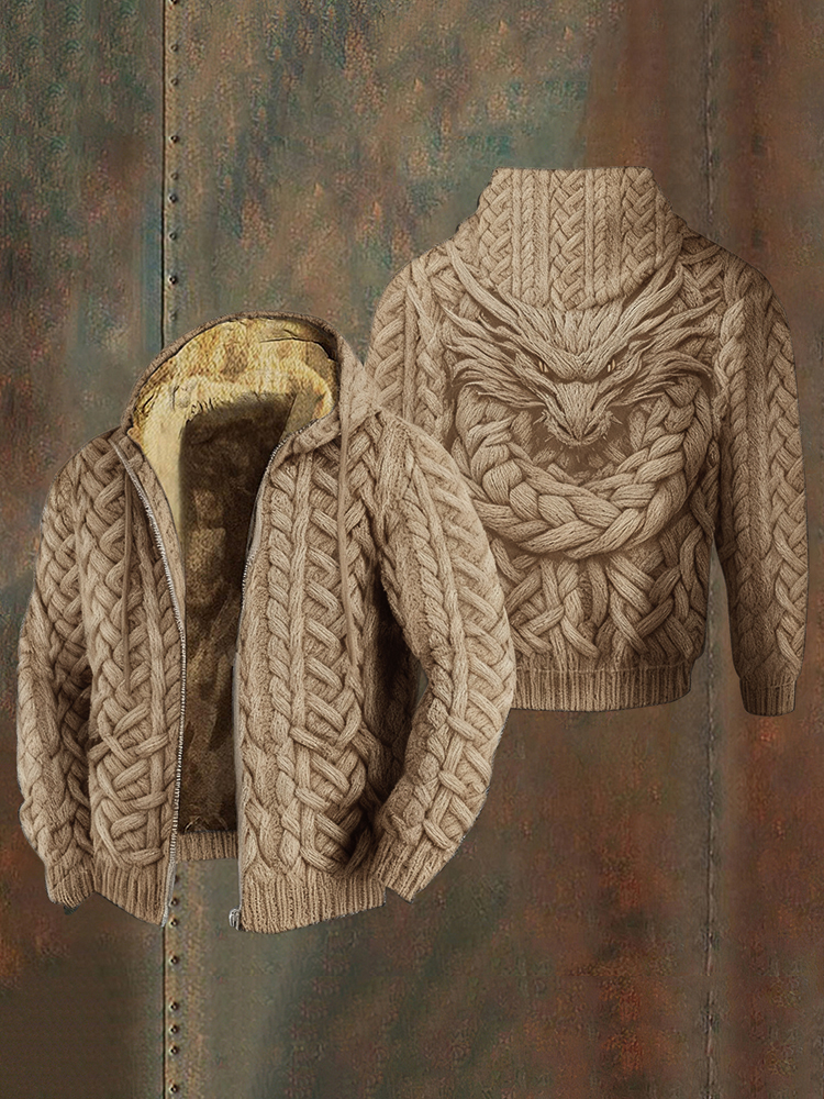 Men's Viking Dragon Style Celtic Knot Pattern Zipper Jacket