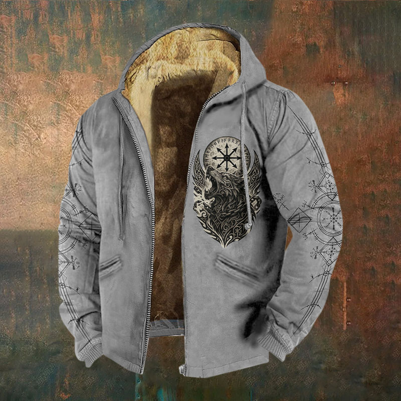 Men's Viking Wolf Style Celtic Art Full Zip Hoodie