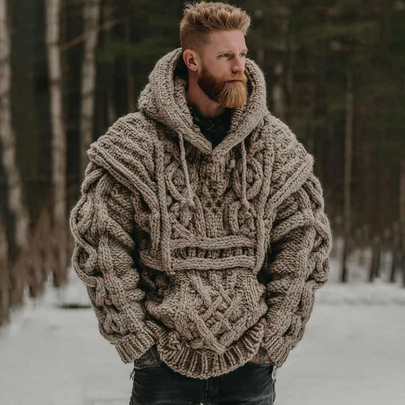 Men's Viking Celtic Jacquard Cozy Casual Hooded Sweater