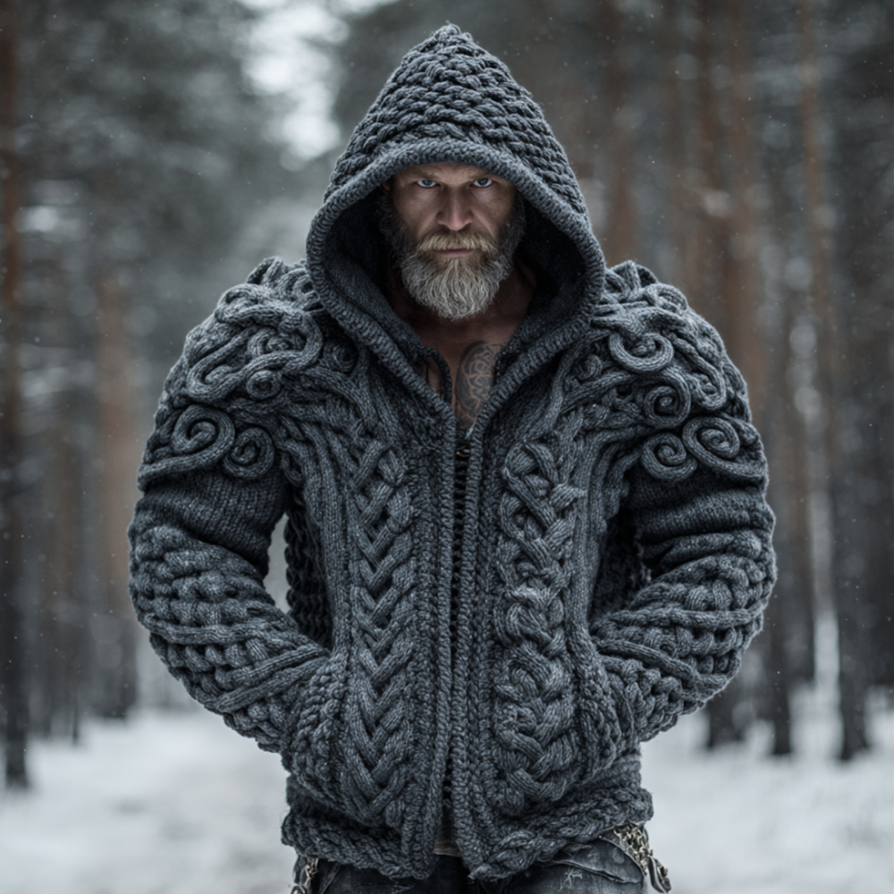 Vintage Viking Style Celtic Knot Thick And Warm Hooded Sweater