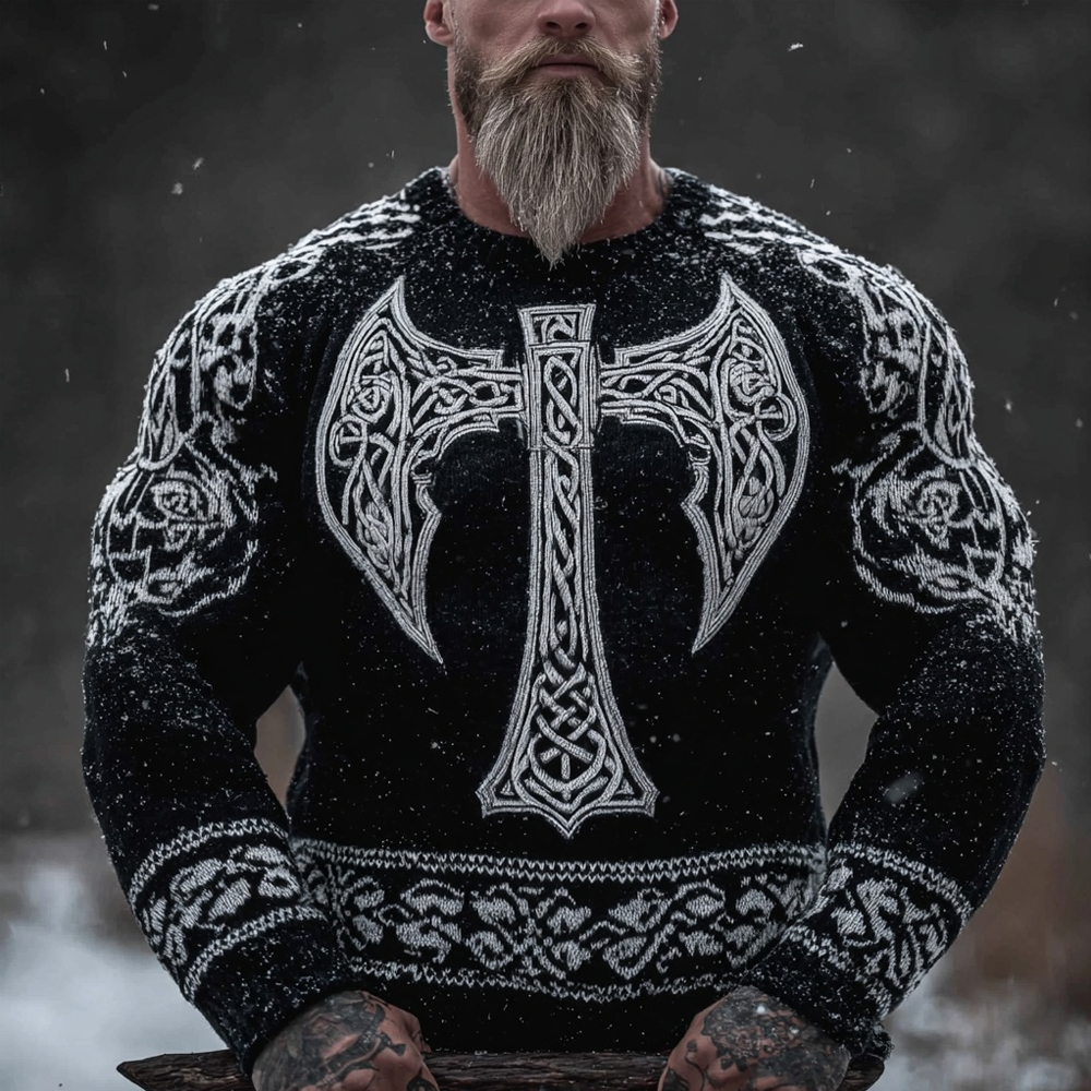 Men's Vintage Viking Axes Celtic Cozy Knit Sweater