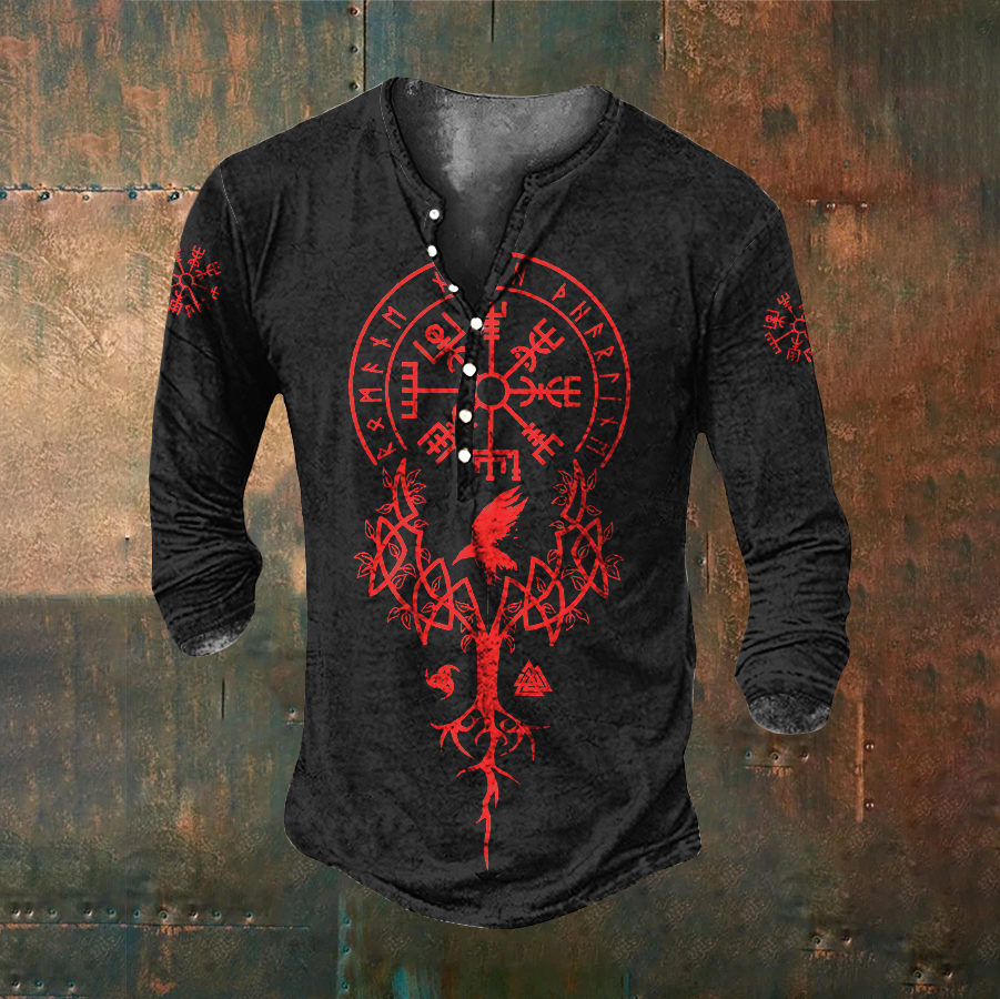 Men's Viking Tribal Celtic Button Long Sleeve Basic Shirt