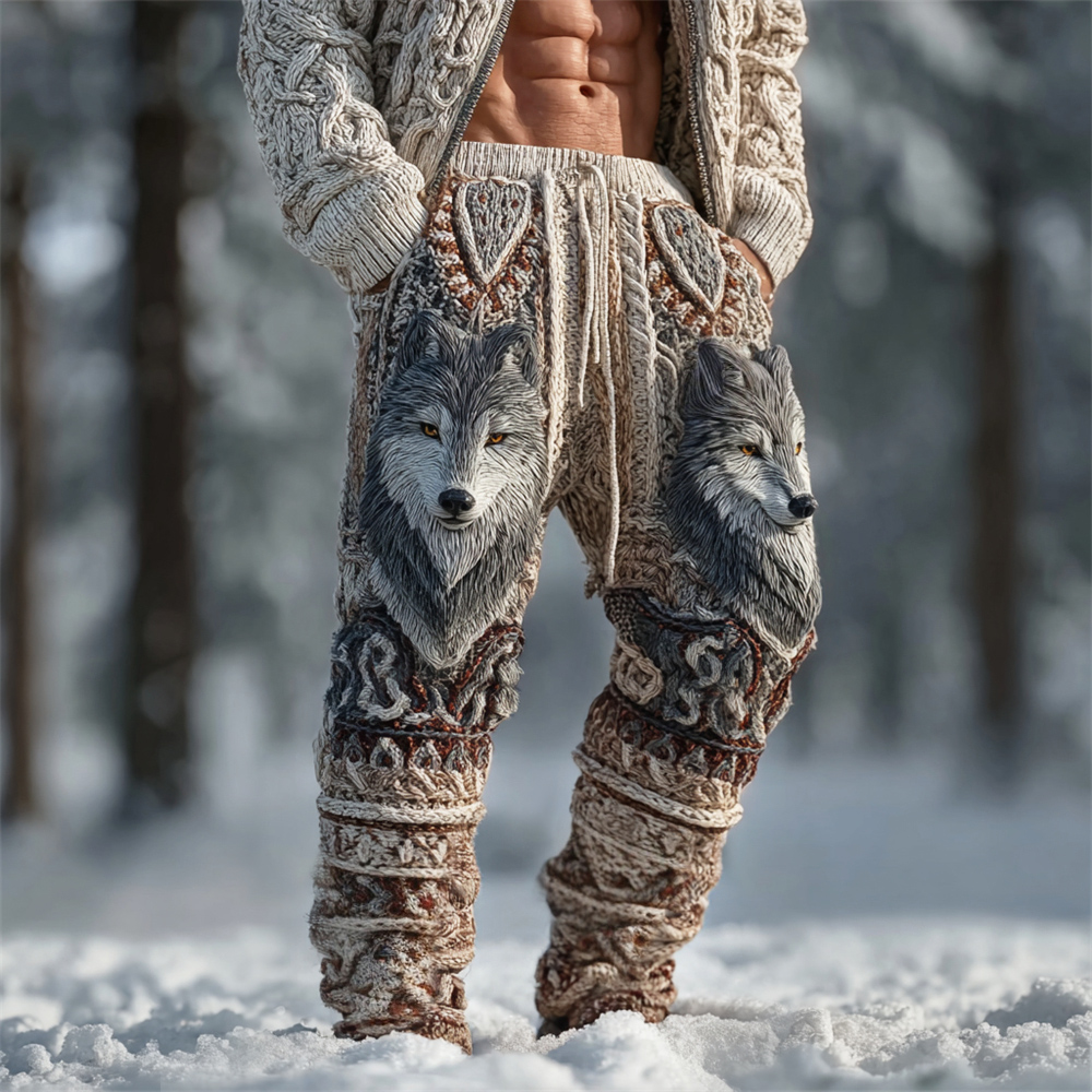 Western Giant Wolf Totem Men's Knit Casual Pants