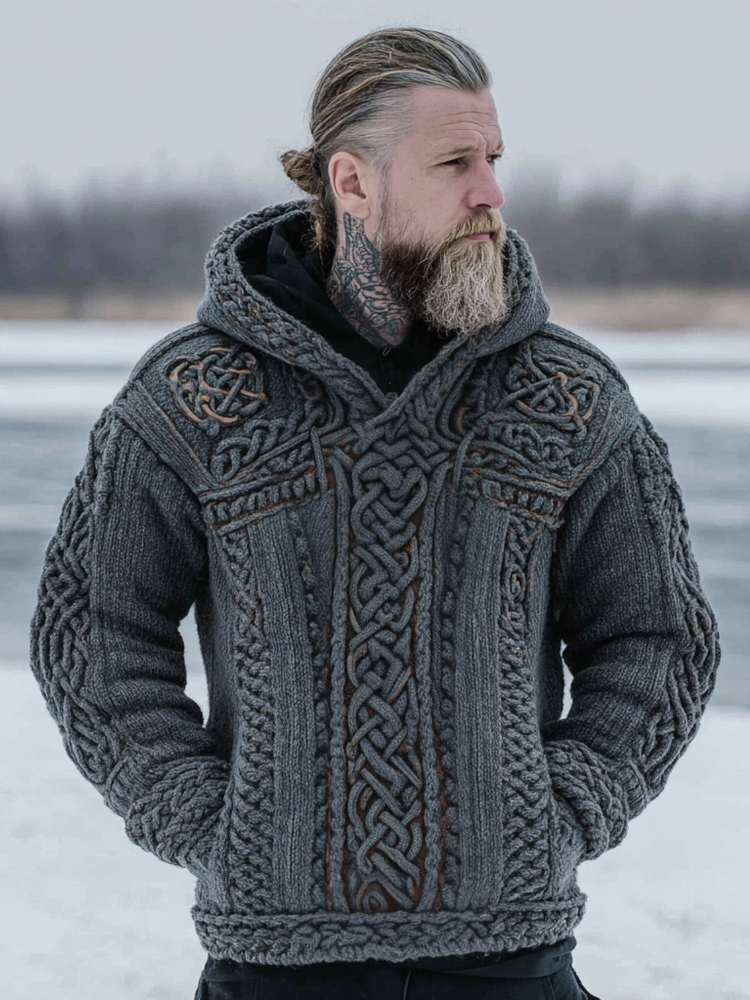 Men's Vintage Celtic Knot Viking Cozy Hooded Sweater