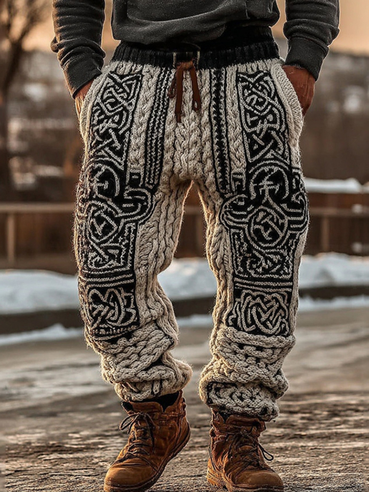 Men's Viking Tribal Celtic Geometry Pattern Art Cozy Knit Pants