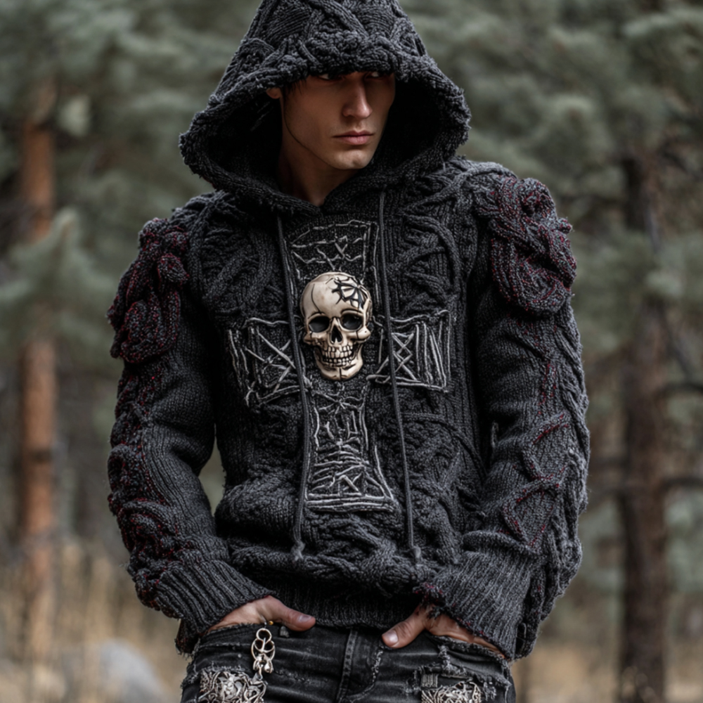 Men's Skeleton Cross Art Celtic Coarse Needle Sweater