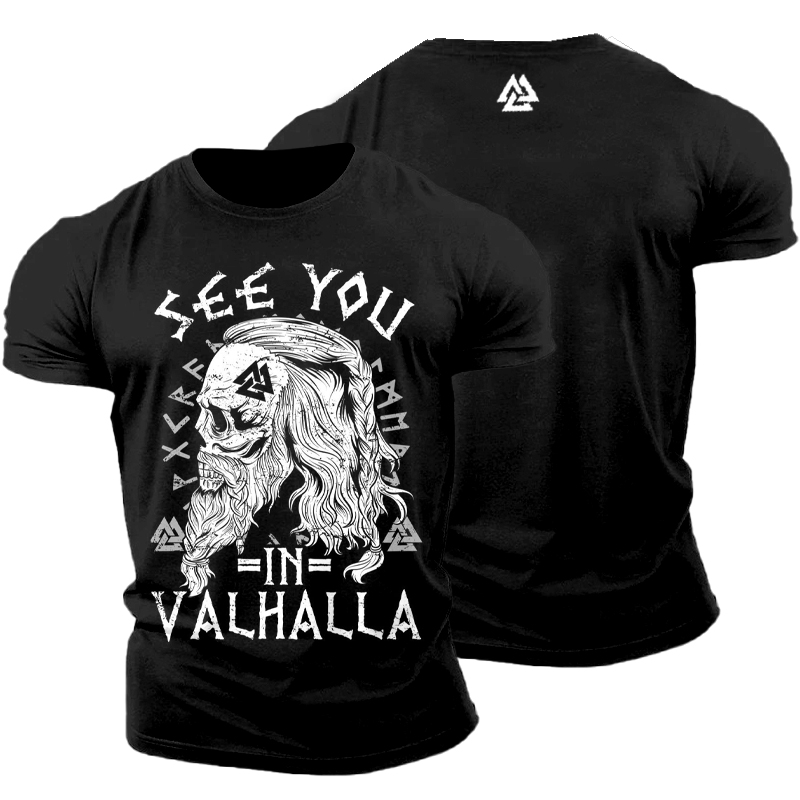 See You In Valhalla Runes Skull Graphics Cotton T-shirt