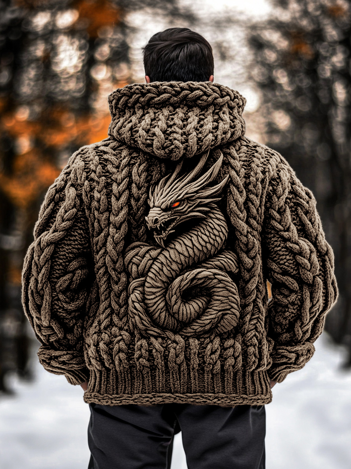 Men's Viking Dragon Style Celtic Thick Zip Hooded Sweater