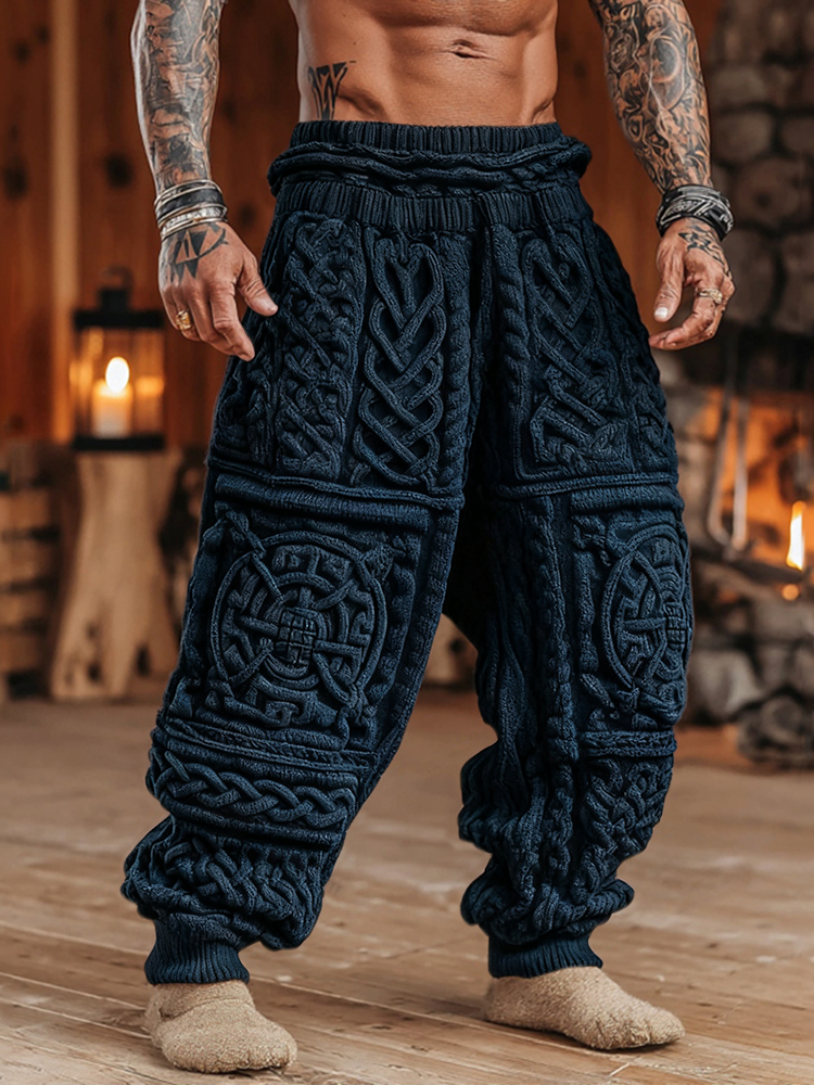 Men's Viking Tribal Celtic Pattern Art Cozy Knit Pants