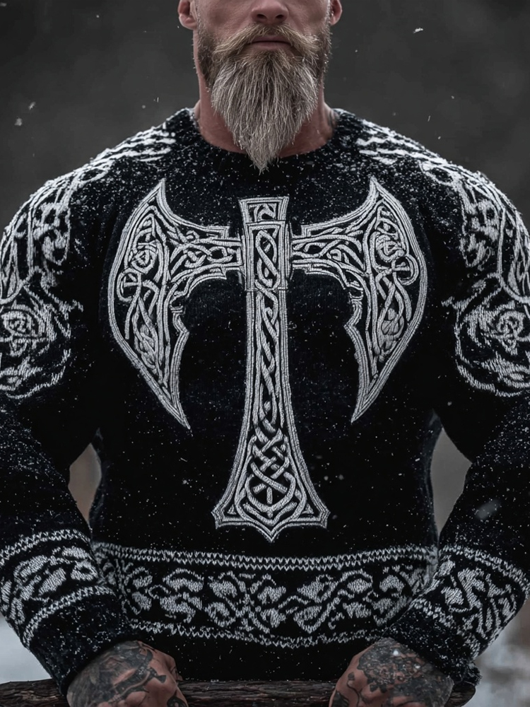 Men's Vintage Viking Axes Celtic Cozy Knit Sweater