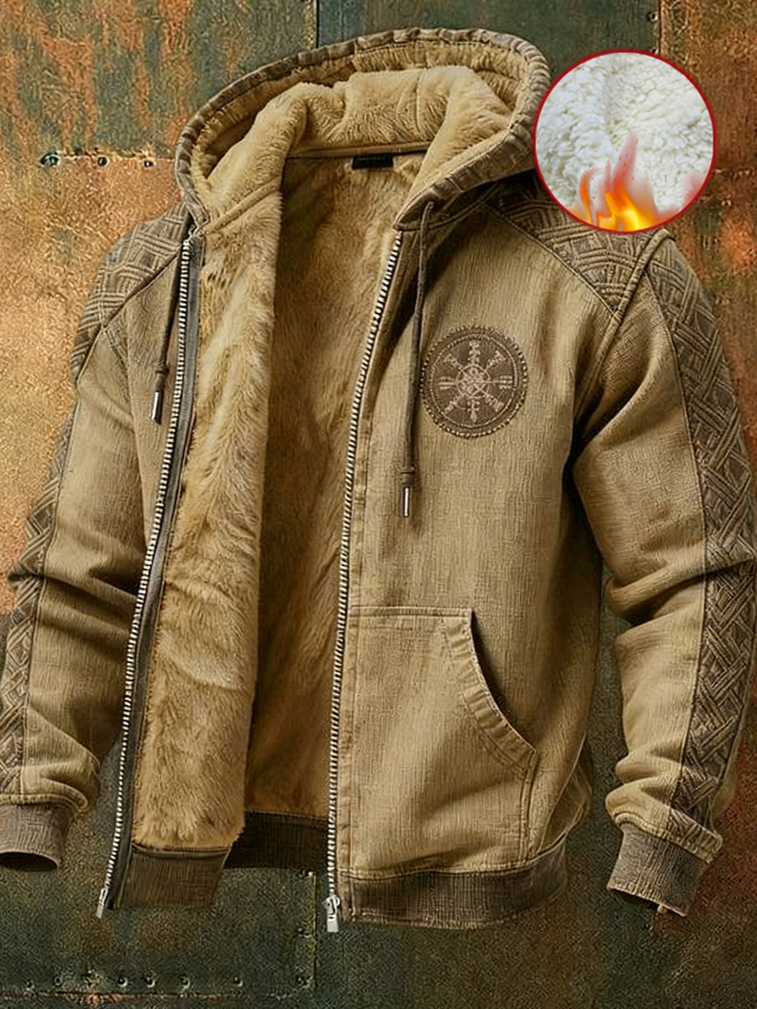 Men's Viking Style Nordic Vegvisir Pattern Zipper Jacket