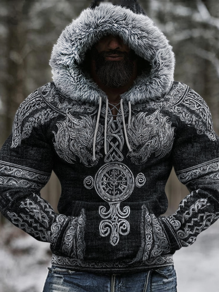 Vintage Viking Style Celtic Knot Metal Printed Hooded Sweatshirt