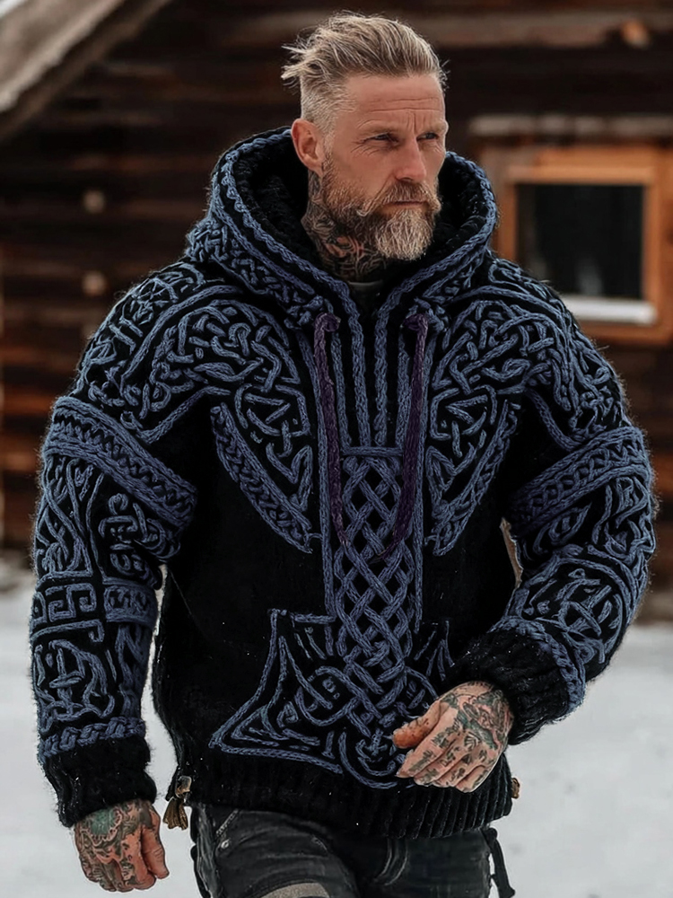 Men's Viking Celtic Pattern Art Cozy Hooded Sweater