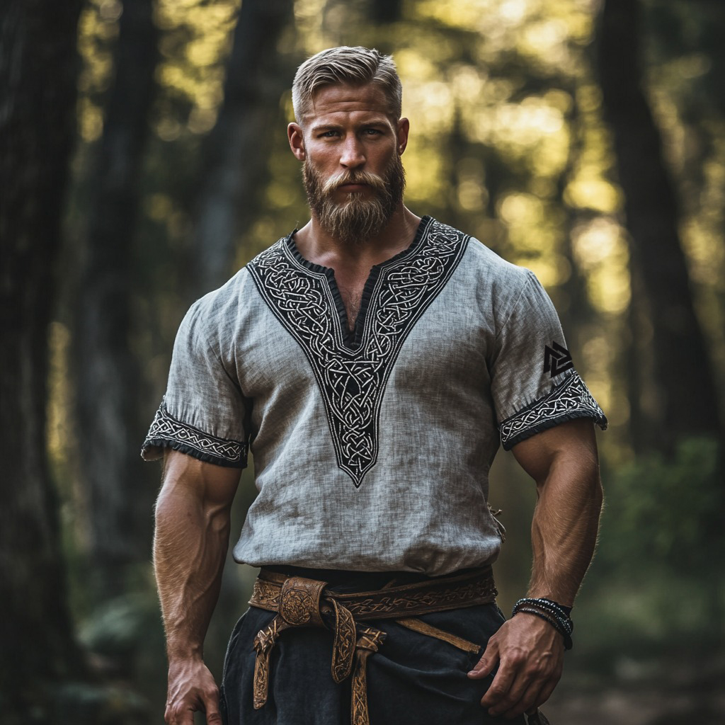 Men's Vikings Celtic Knot Totem Linen Blend Shirt