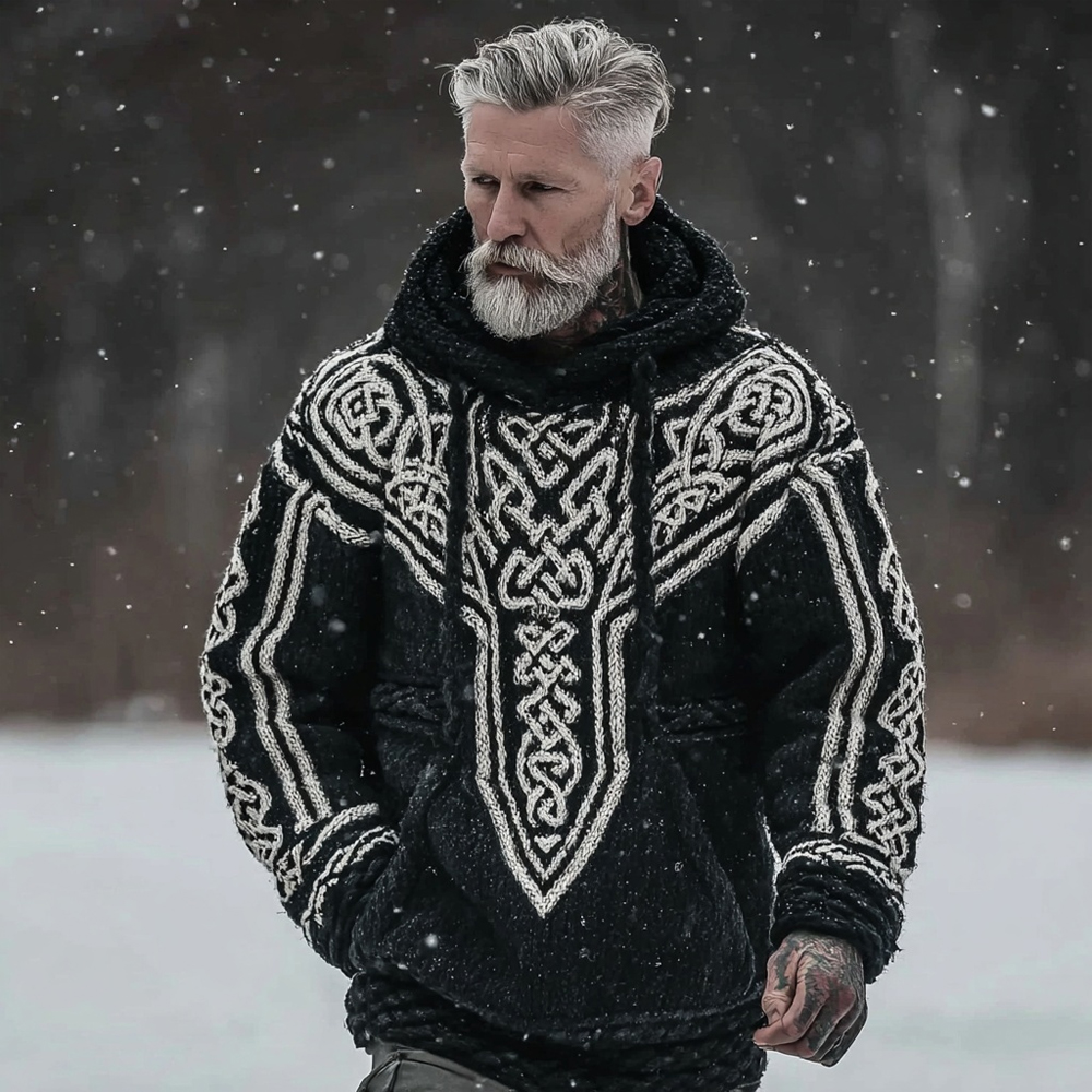 Men's Viking Inspired Vintage Chunky Hooded Sweater