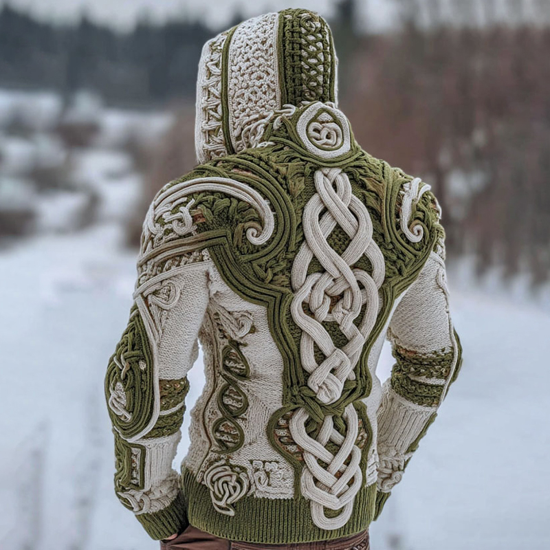 Men's Viking Celtic Knot Color Block Cozy Hooded Sweater