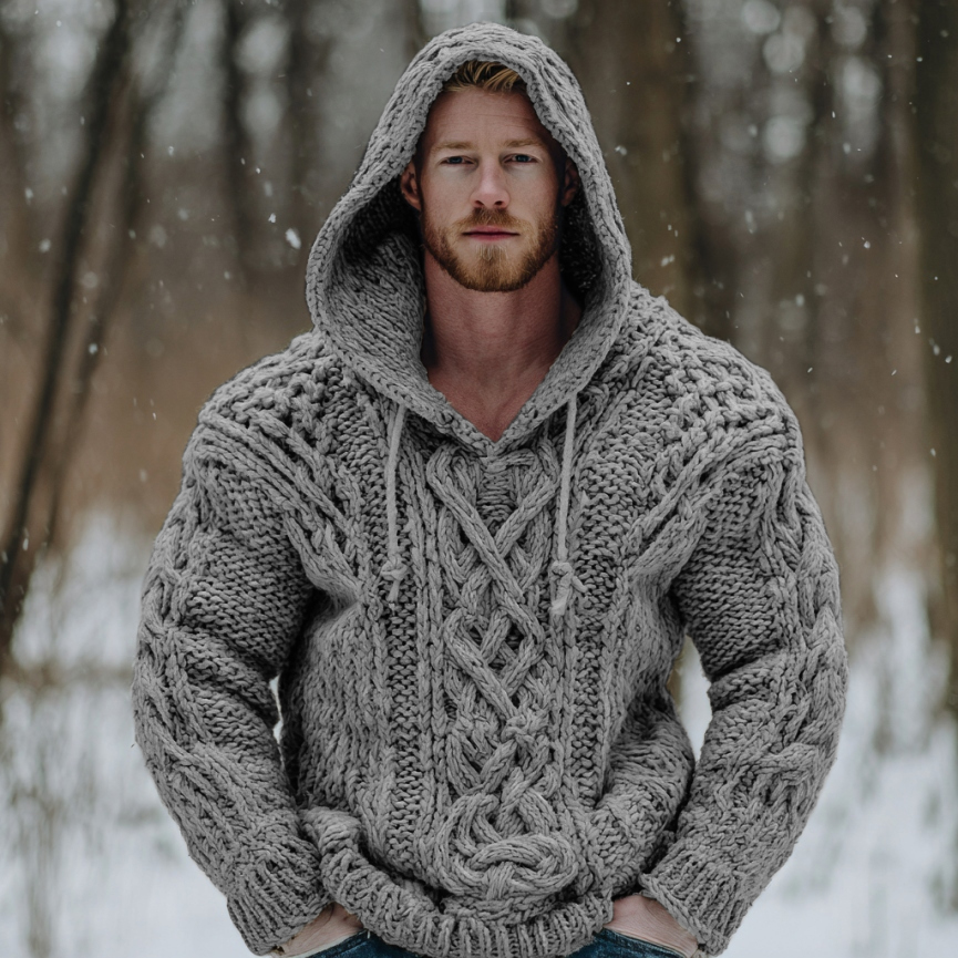 Vintage Fairman Island Jacquard Thick Warm Hooded Sweater