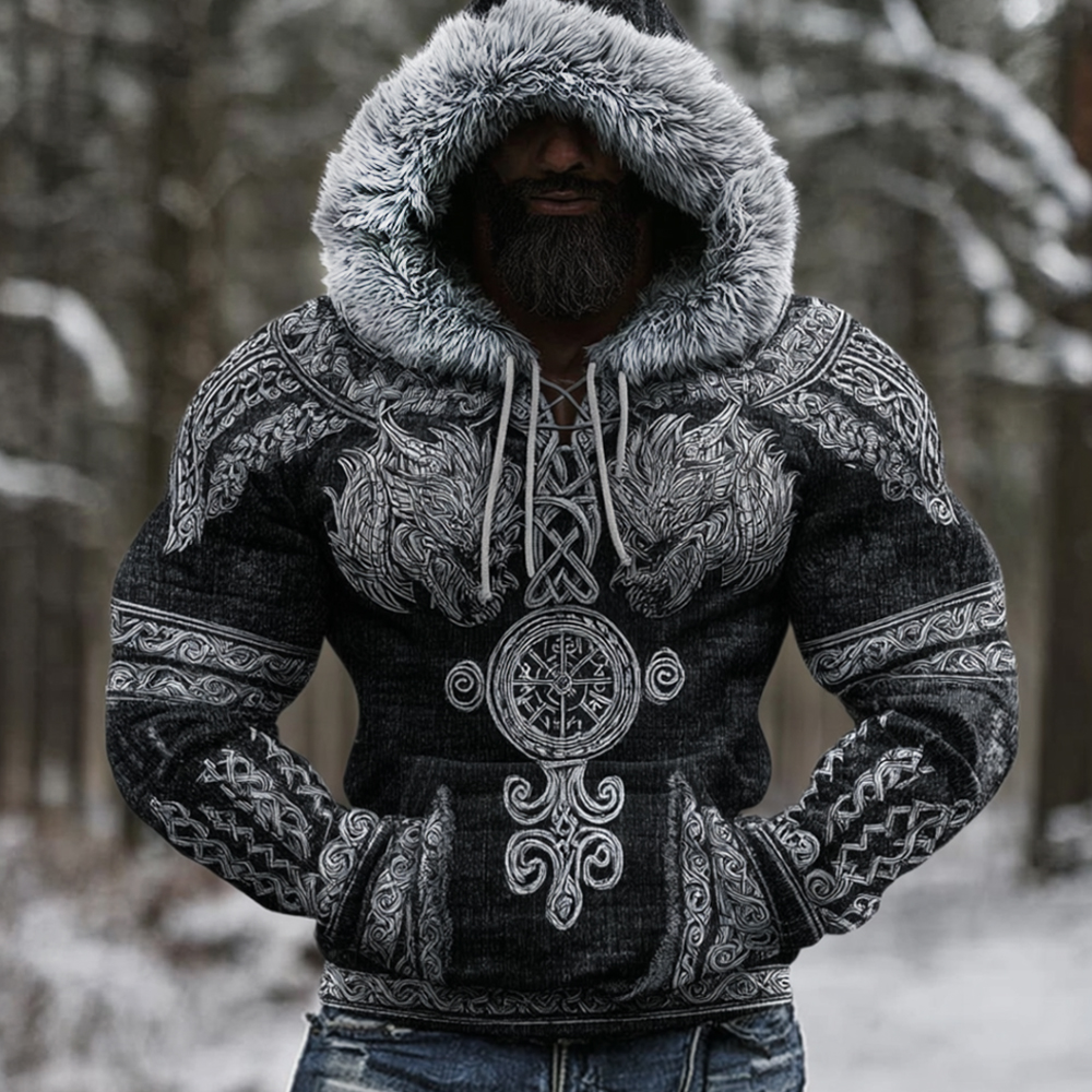 Vintage Viking Style Celtic Knot Metal Printed Hooded Sweatshirt