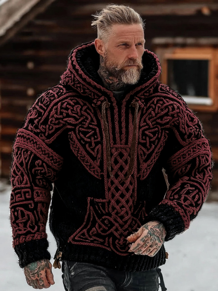 Men's Viking Celtic Pattern Art Cozy Hooded Sweater
