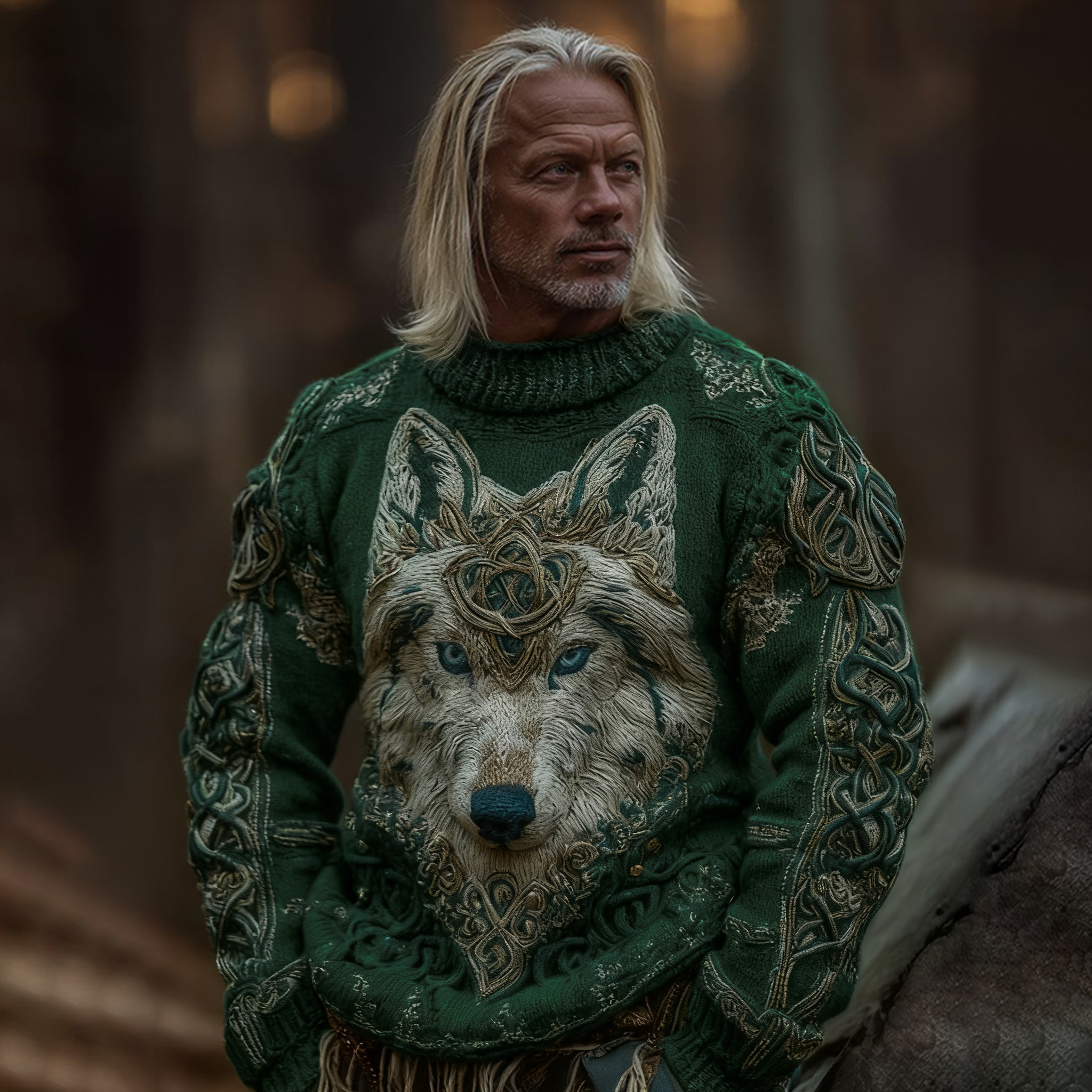 Men's Viking Wolf Knit Pullover Sweater