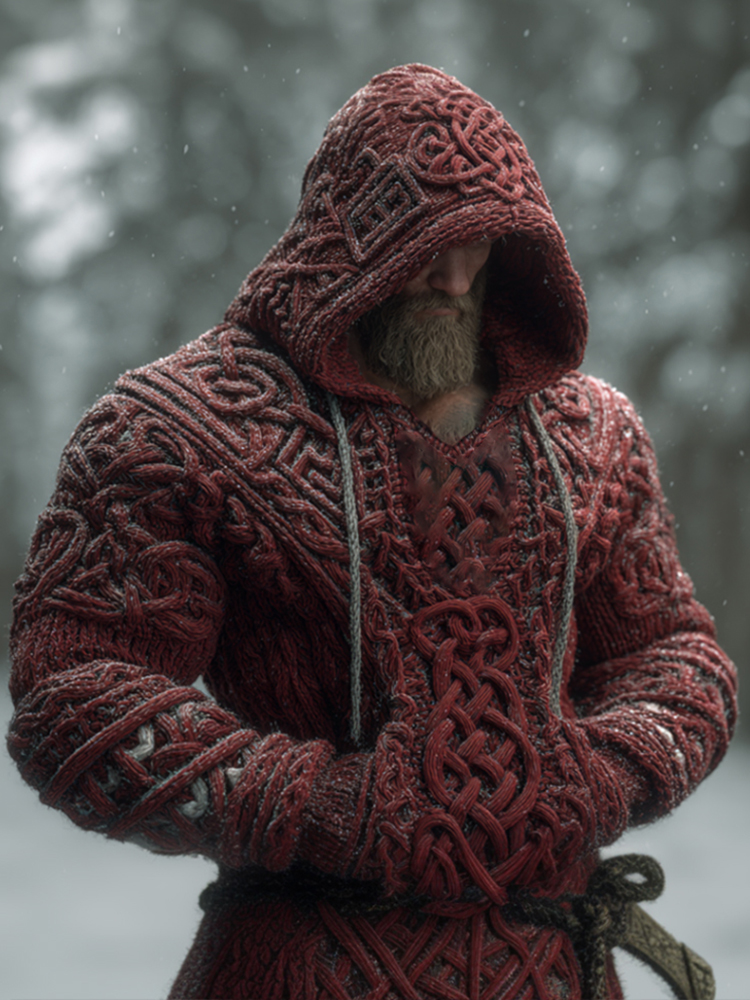 Men's Christmas Celtic Knot Patterned Hooded Sweater
