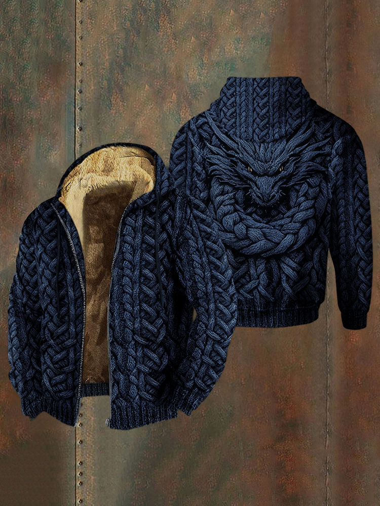 Men's Viking Dragon Style Celtic Knot Pattern Zipper Jacket
