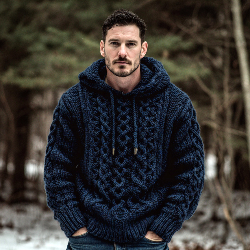 Vintage Fairman Island Jacquard Thick Warm Hooded Sweater