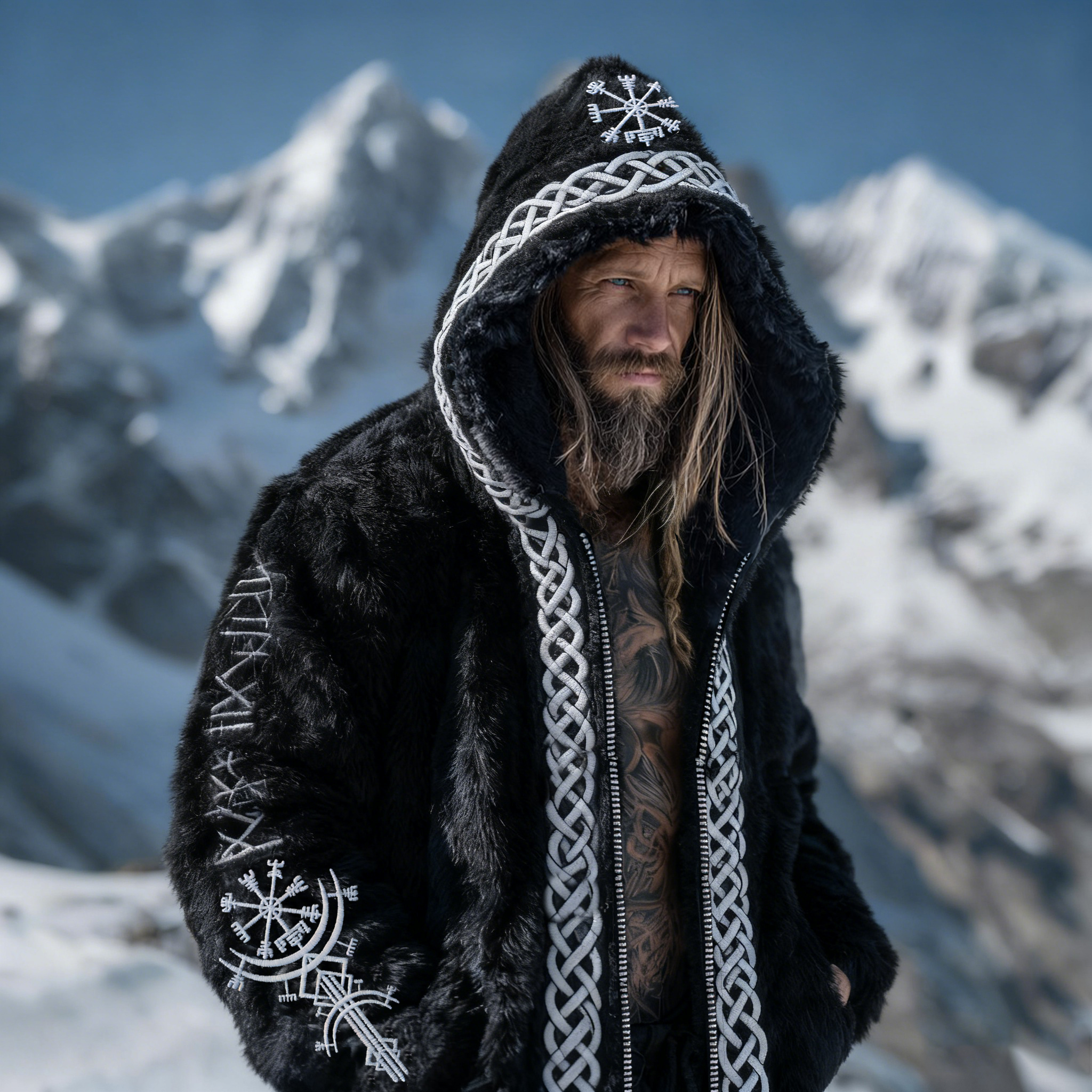 Men's Viking Runes Vegvisir Full Zip Plush Hoodie