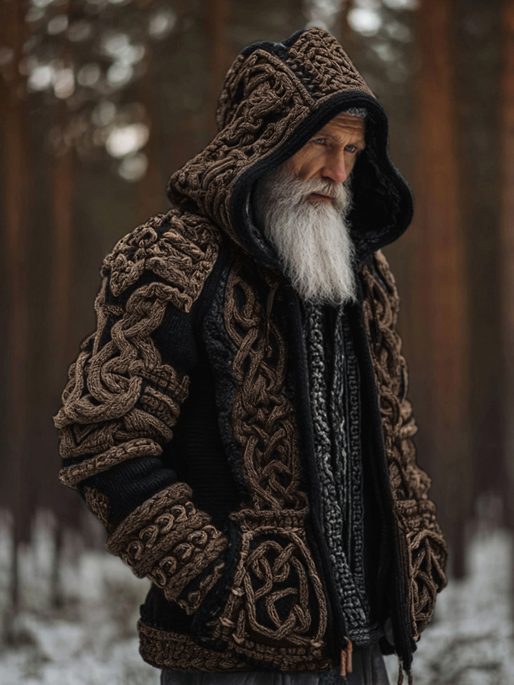 Men's Viking Celtic Knot Contrast Button Cozy Cardigan Sweater