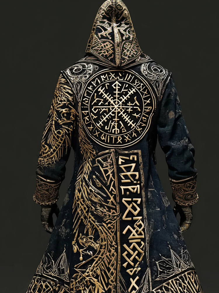 Men's Viking Runes And Symbols Vintage Hooded Cape