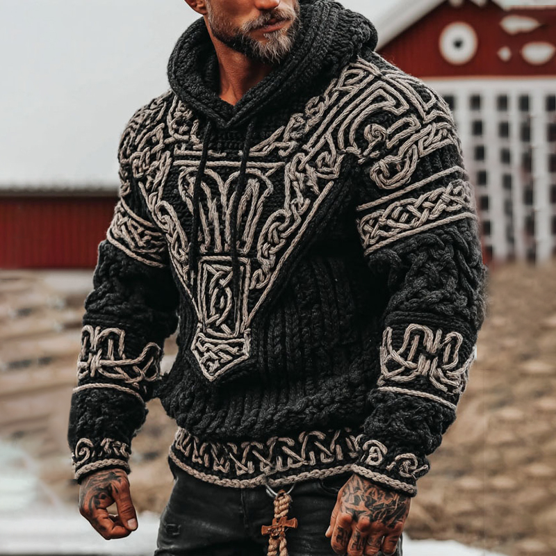 Men's Viking Tribal Celtic Art Cozy Knit Hooded