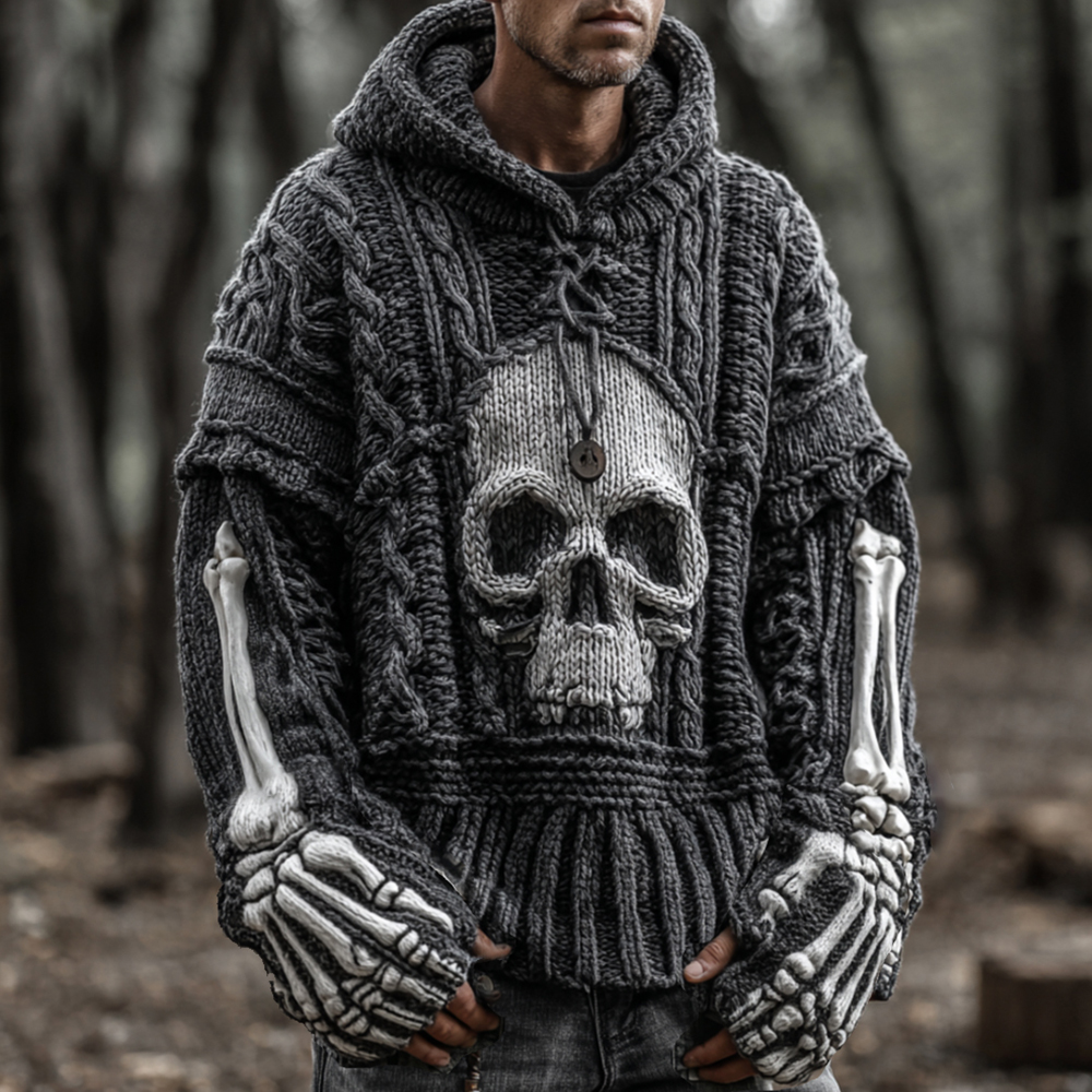 Men's Vintage Viking-style Skull-patterned Warm Sweater