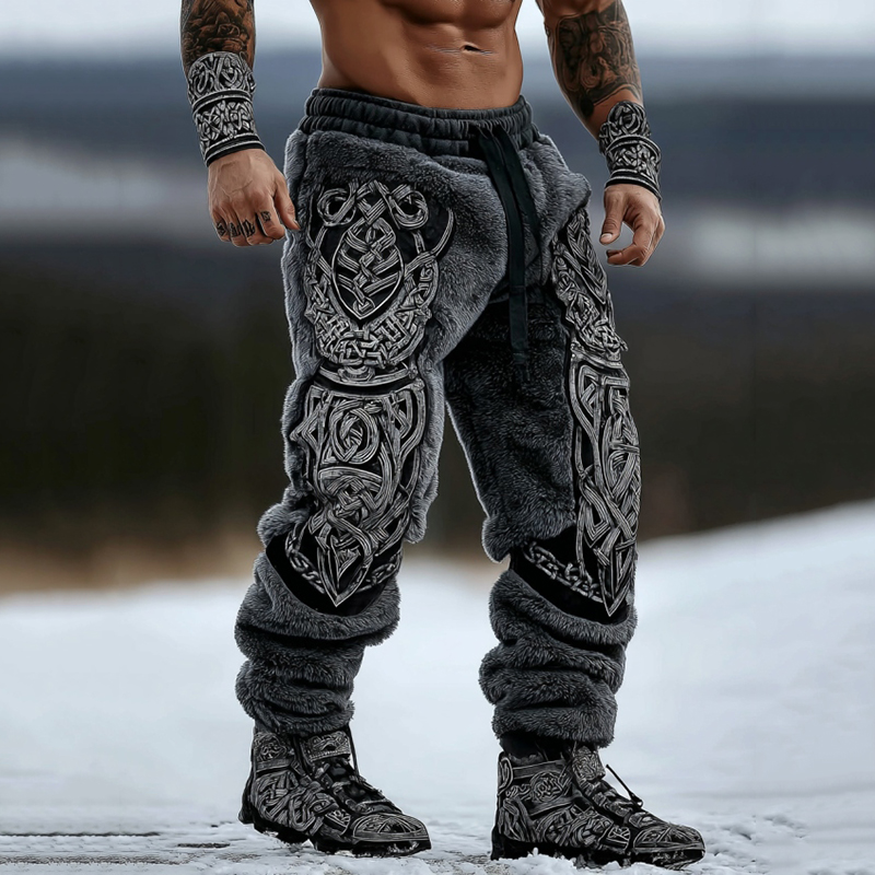 Men's Viking Celtic Knot Pattern Art Cozy Flannel Sweatpants