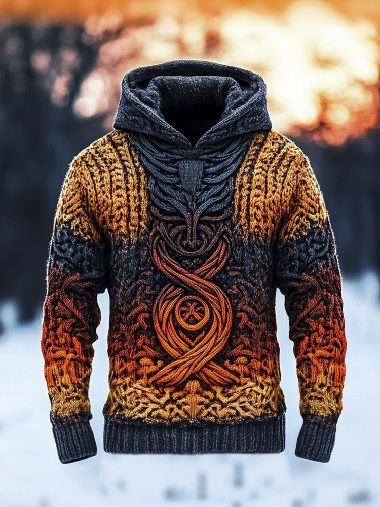 Vintage Viking Totem Gradient Men's Hooded Sweater