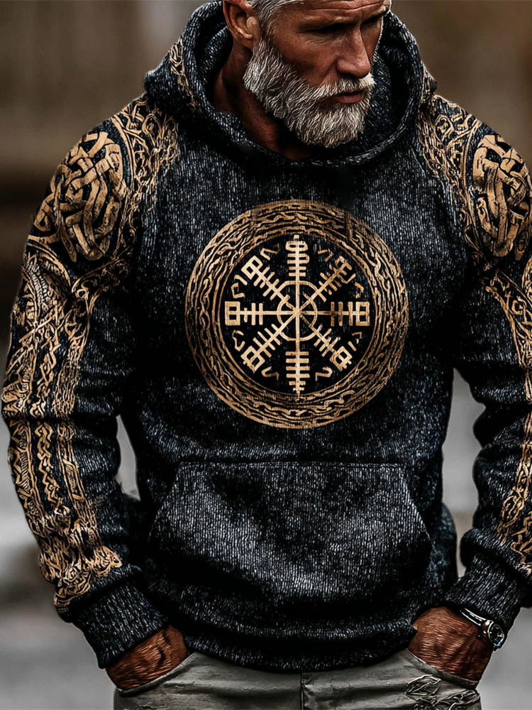 Viking Helm Of Awe Art Men's Hooded Knit Sweater