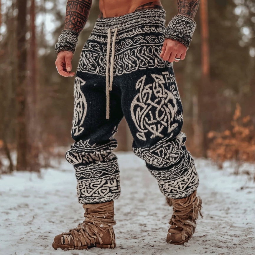 Men's Viking Tribal Celtic Geometry Pattern Art Knit Sweatpants
