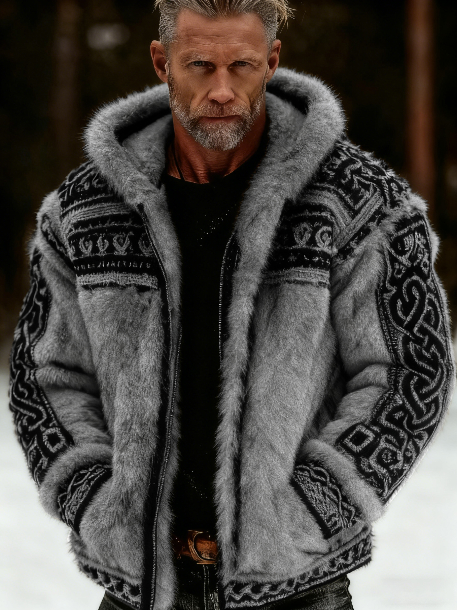 Men's Viking Celtic Art Plush Cozy Warm Zipped Hooded Jacket