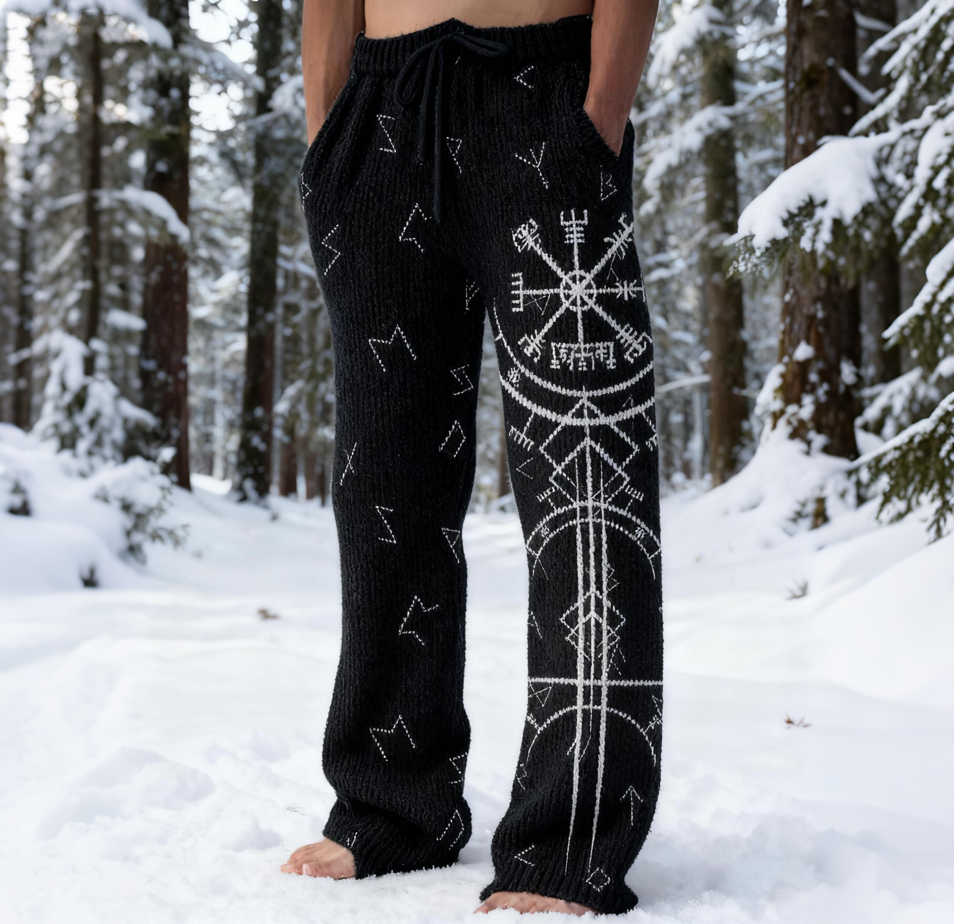 Men's Viking Compass Vegvisir Pattern Cozy Knit Pants