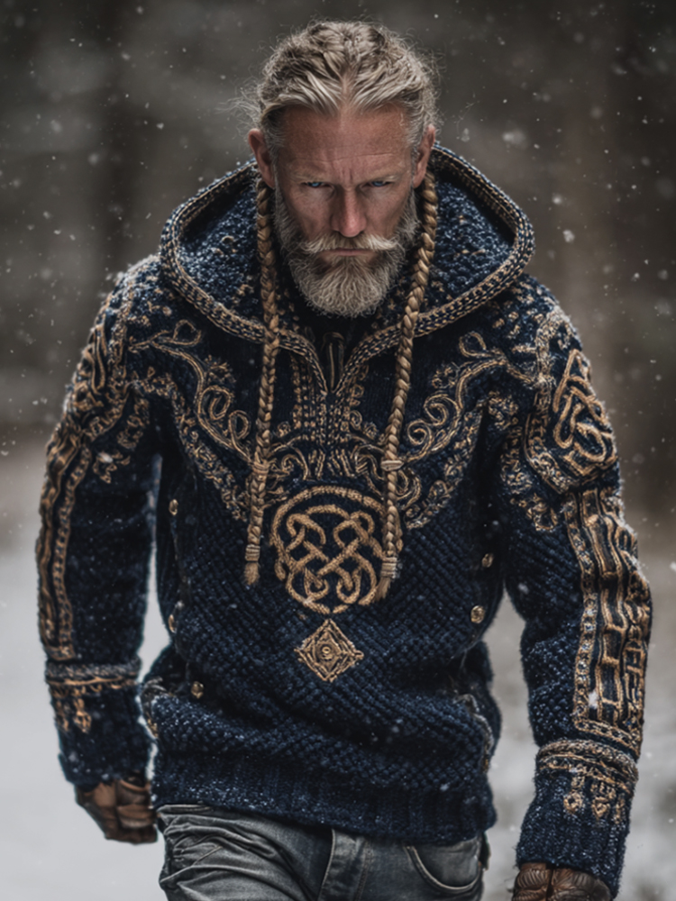 Viking Style Gold Celtic Knot Hooded Sweater