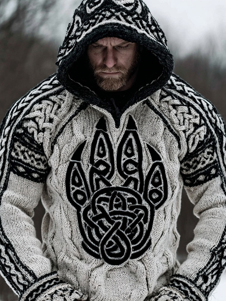 Men's Viking Bear Paw Inspired Chunky Hooded Sweater