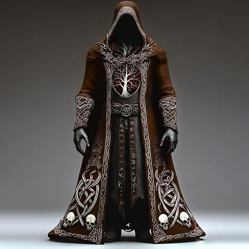 Men's Celtic Knot Skull Embroidered Hooded Cape