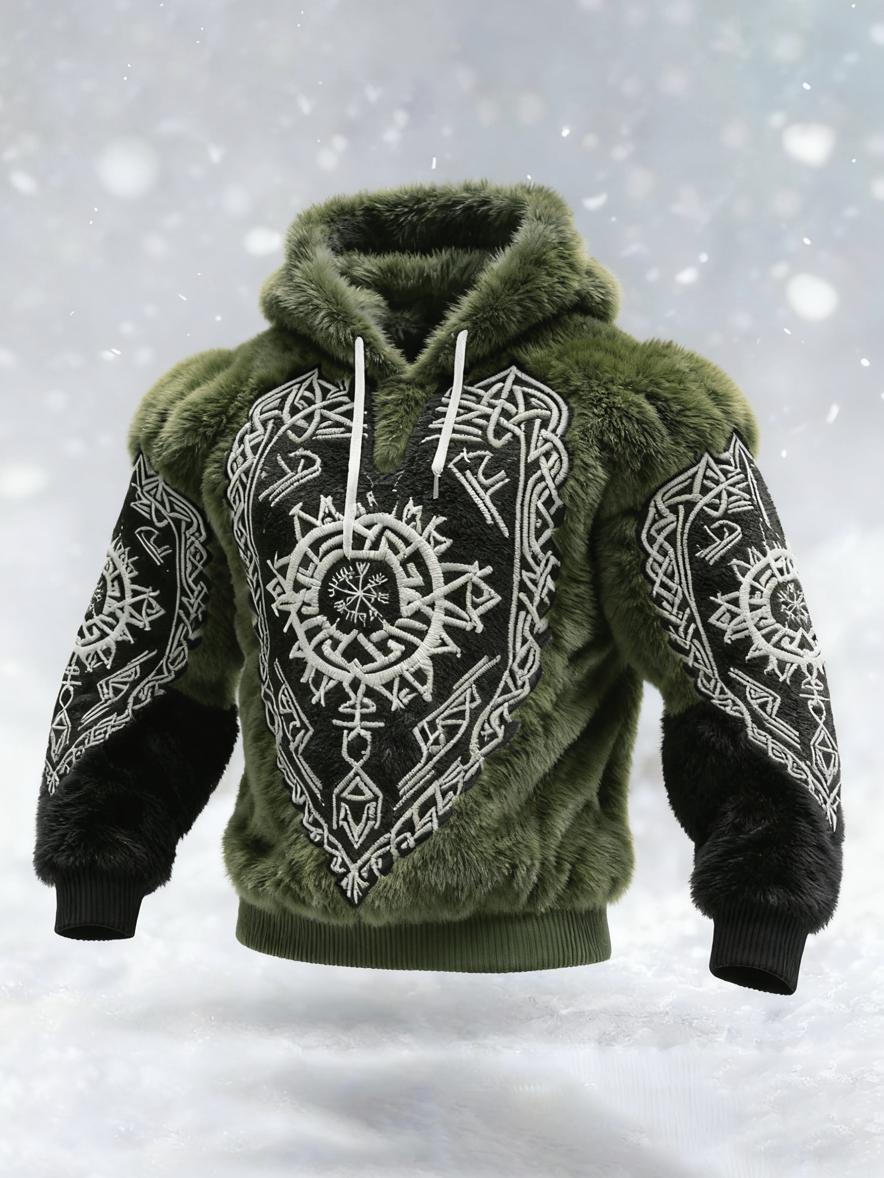 Men's Viking Tribal Jacquard Celtic Inspired Art Plush Warm Hoodie