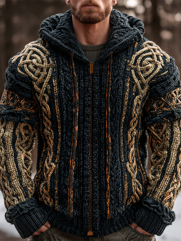 Viking Celtic Knot Men's Hooded Zip-up Sweater
