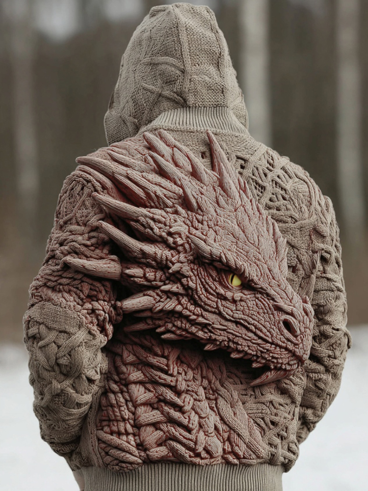 Men's Viking Dragon Art Gradient Celtic Hooded Sweater