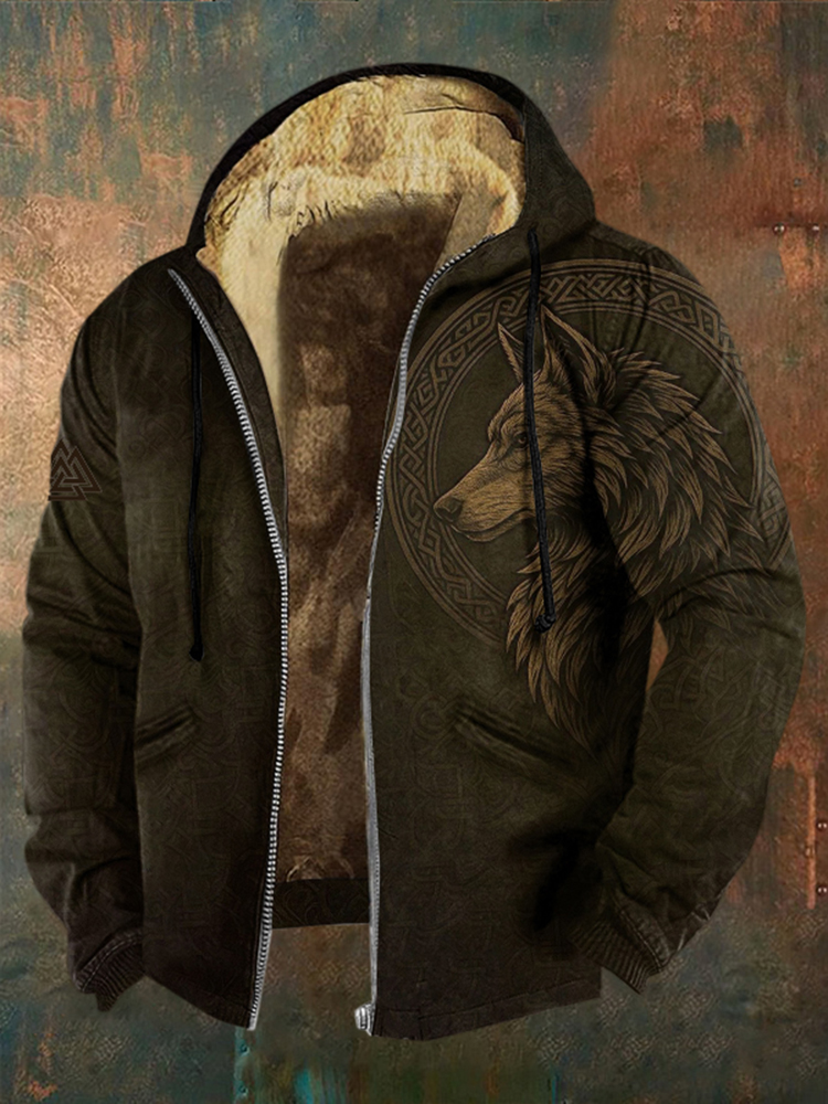 Men's Viking Wolf Style Celtic Art Full Zip Hoodie