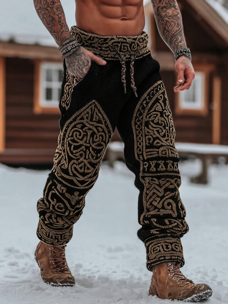 Men's Viking Tribal Celtic Geometry Pattern Art Cozy Knit Pants