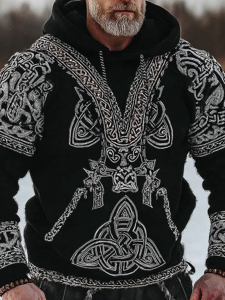 Men's Retro Celtic Knot Triquetra Art Pattern Hooded Sweatshirt